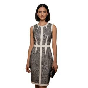 BCBGMAXAZRIA Women's Rumor White with Black Lace Blocked Sheath Dress Size 0